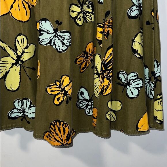 ANTHROPOLOGIE FEI Micro Corduroy Olive Green Butterfly A Line Skirt-8 - Picture 4 of 9